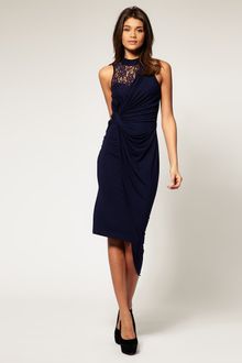 ASOS Collection Asos Lace Midi Dress with Drape Front - Lyst