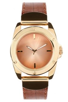 ASOS Collection Asos Metal Detail Watch On Genuine Leather Croc Effect Strap - Lyst