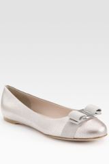 Ferragamo Metallic Pressed Suede Bow Ballet Flats