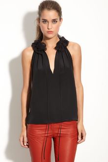 Robert Rodriguez Tulle Trim Plunge Top - Lyst