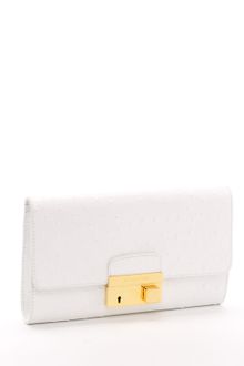 Michael Kors Gia Ostrich-embossed Leather Clutch, Optic White - Lyst