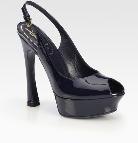 Yves Saint Laurent Patent Leather Slingback Platform Sandals in Black (pacificblue) - Lyst