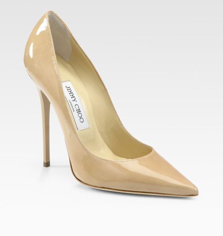 Jimmy Choo Anouk Patent Leather Point Toe Pumps in Beige (nude) - Lyst