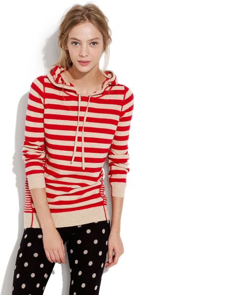 Madewell Striped Sweaterknit Hoodie in Red (siberian red) - Lyst