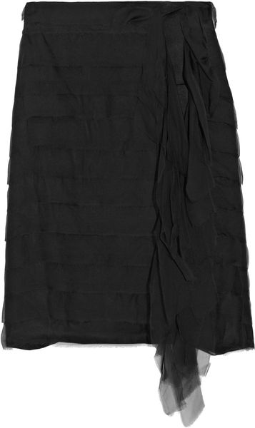 Alberta Ferretti Ruffle and Pleated Silk Skirt in Black - Lyst