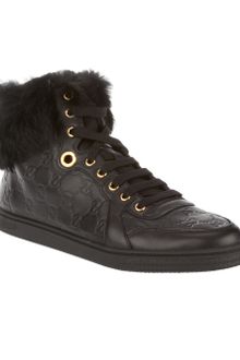 Gucci Fur Cuffed High-Top Trainer - Lyst