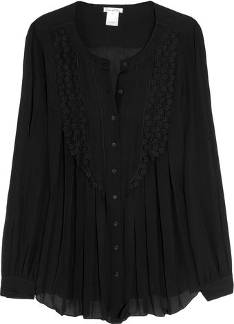Oscar de la Renta Lace-trimmed Silk-chiffon Blouse - Lyst
