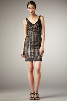 Sue Wong Mesh-back Beaded Shift Dress - Lyst