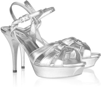Yves Saint Laurent Tribute Metallic Leather Sandals - Lyst