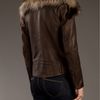 Balmain Fur Collar Leather Jacket in Brown - Lyst