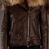 Balmain Fur Collar Leather Jacket in Brown - Lyst