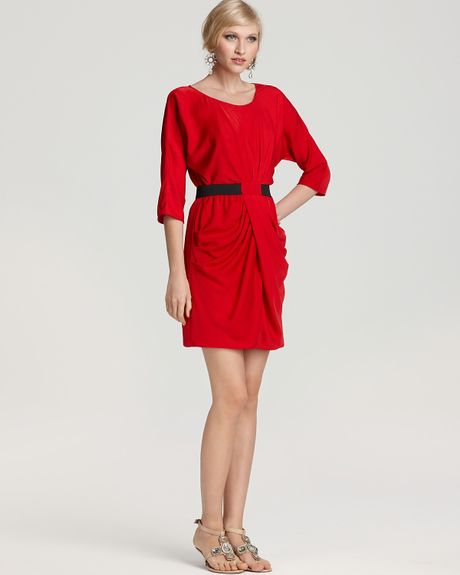 Bcbgmaxazria Three-Quarter Sleeve Drape Dress in Red (new red)