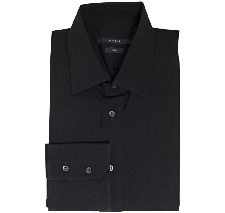 Gucci Black Stretch Poplin Fitted Point Collar Dress Shirt in Black for