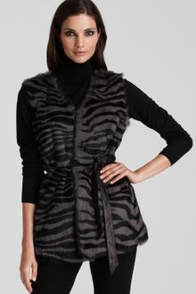 Lafayette 148 New York Zebra Printed Rabbit Fur Vest with Self Belt - Lyst