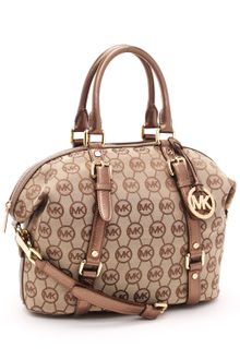 Michael by Michael Kors Medium Bedford Satchel Monogram, Beige/suntan - Lyst
