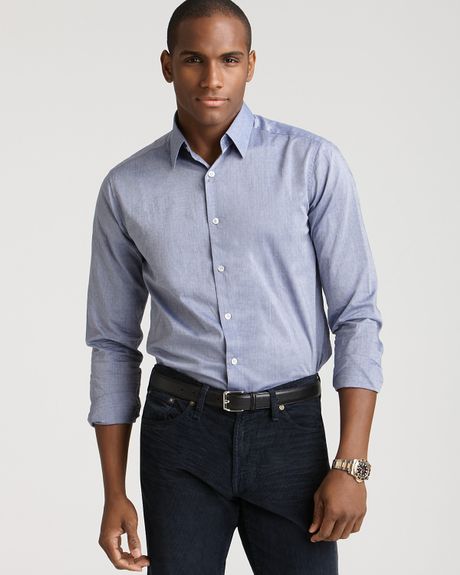 Theory Chambray with Dobby Detail Woven Shirt in Blue for Men (chambray) - Lyst