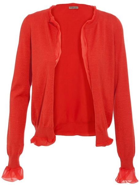 Bottega Veneta Silk Lined Silkcashmere Knit Cardigan in Red - Lyst