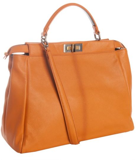 Fendi Orange Calf Leather Peekaboo Satchel in Orange - Lyst