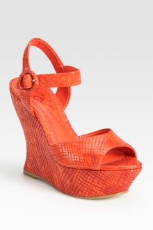 Alice + Olivia Jana Snakeembossed Leather Wedge Slingback Sandals - Lyst