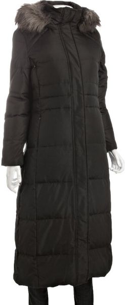  Black Faux Fur Trimmed Hooded Quilted Down Full Length Coat 