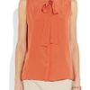Chloé Pussybow Silk Crepe De Chine Blouse in Orange (coral) - Lyst