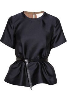 3.1 Phillip Lim Belted Satin Peplum Top - Lyst