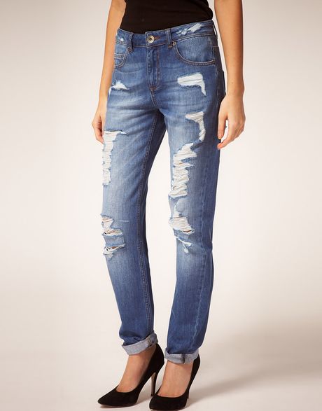 Asos Collection High Waist Slim Boyfriend Jean in Blue (vintageblue) - Lyst