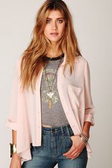 Free People Sheer Buttondown Tab Shirt