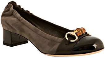  Grey Suede Bamboo Horsebit Cap Toe Heels 