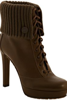 Gucci Olive Leather Rib Knit Trim Lara Platform Booties - Lyst