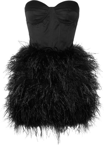 Rare Opulence Feather-Embellished Satin Bustier Dress - Lyst