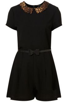 Topshop Leopard Collar Playsuit - Lyst