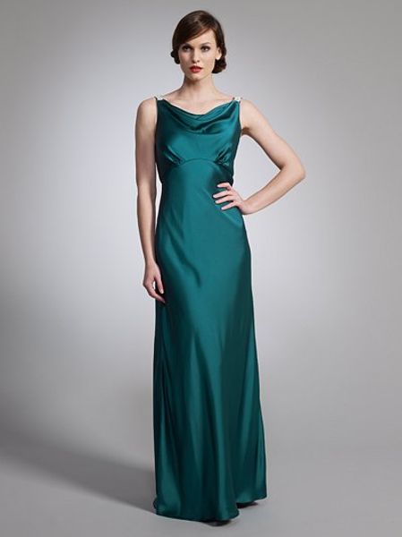 John Lewis Satin Cowl Back Long Dress In Blue (teal) 