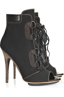 Giuseppe Zanotti Leather and Canvas Peep-toe Ankle Boots - Lyst