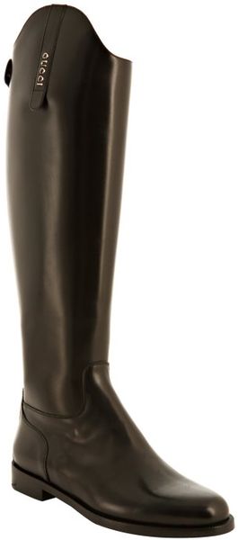 Gucci Black Leather Beatriz Riding Boots in Black - Lyst