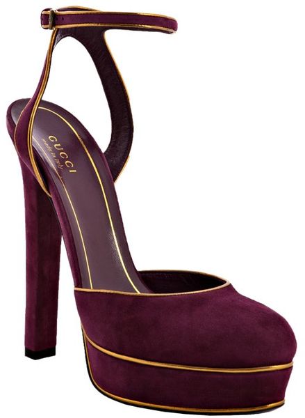 Gucci Grape Glam Suede Huston Ankle Strap Platforms in Purple (grape) - Lyst