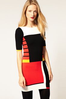 Karen Millen 60s Colourblock Knitted Dress - Lyst