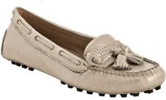  Silver Metallic Leather Arena Tassel Loafers 