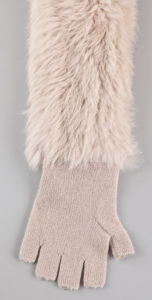 3.1 Phillip Lim Fur Long Fingerless Gloves in Beige | Lyst