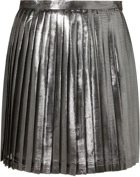 Topshop Premium Metallic Pleat Skirt In Silver Lyst 5627