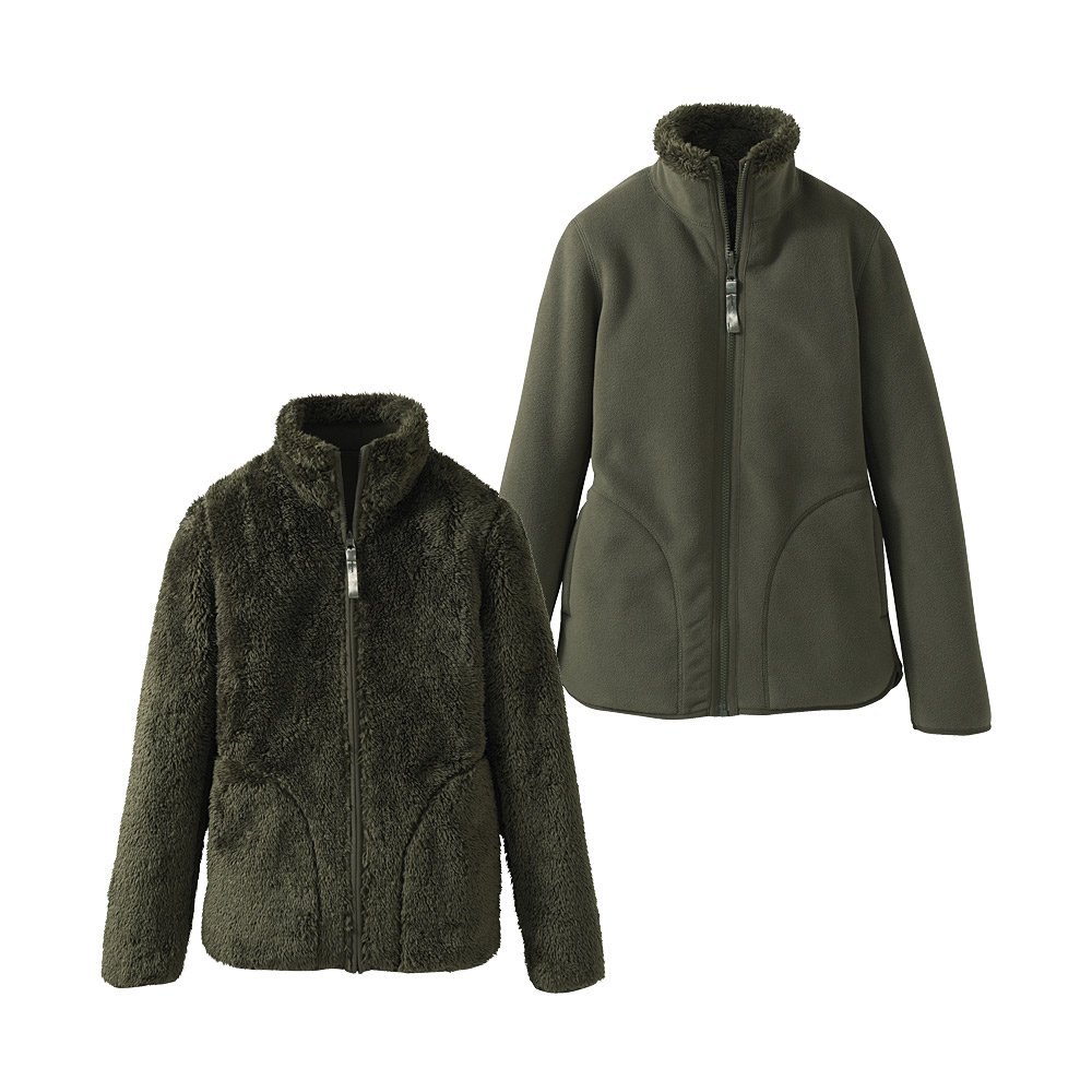 Uniqlo Women Fluffy Fleece Reversible Long Sleeve Jacket A in Green