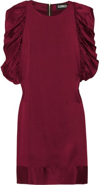 Sunner Vanderbilt Ruffled Satin Tunic Dress in Purple (burgundy) - Lyst