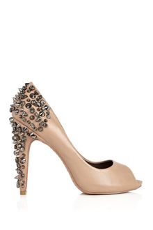 Sam Edelman Nude Lorissa Peeptoe Court Shoe with Studded Heel - Lyst