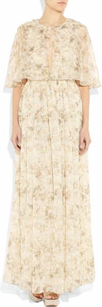 Chloé FloralPrint SilkMousseline Gown in Beige (floral) - Lyst