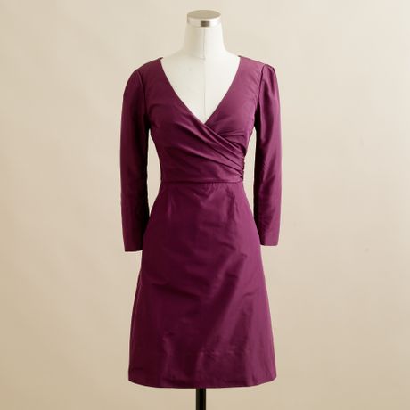 crew Lilabeth Dress in Silk Taffeta in Purple (spiced wine)