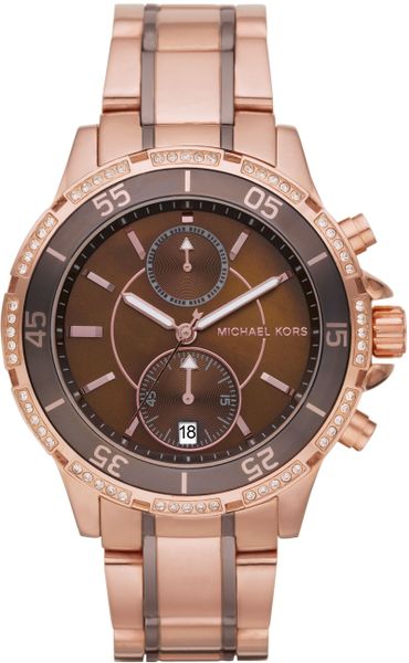 Michael Kors Twotone Chronograph Watch, Golden in Pink (gold) - Lyst