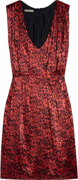 Thurley Tucket Animalprint Silksatin Dress in Red - Lyst