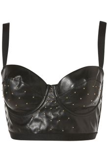 Topshop Black Leather Studded Bralet - Lyst
