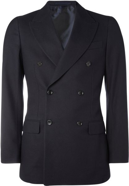 Yves Saint Laurent Doublebreasted Woven Cotton Blazer in Blue for Men - Lyst