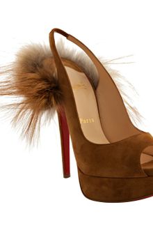 Christian Louboutin Natural Suede Lady Fur 150 Fox Trimmed Peep Toe Slingbacks - Lyst